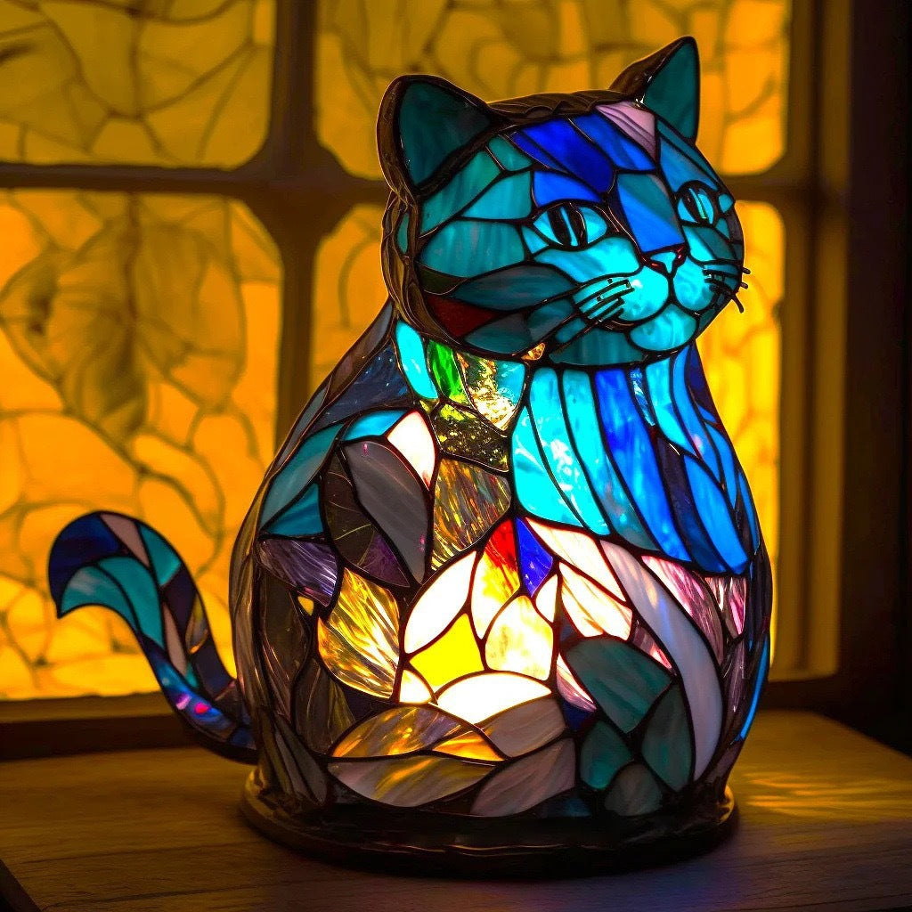 NALA | Kolorowa szklana lampa w kształcie kota