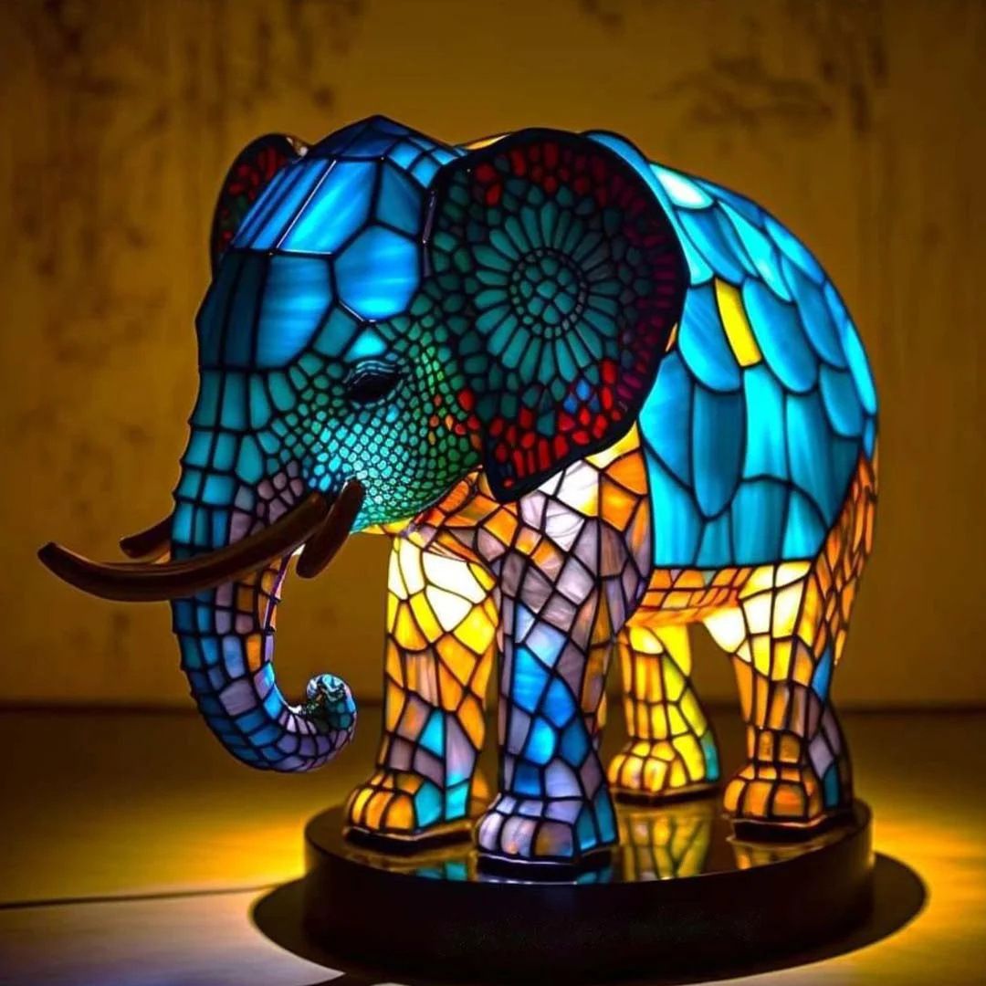 RAJAH | Kolorowa szklana lampa w kształcie słonia