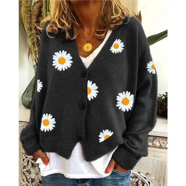 ANNELINA | Stylowy Casualowy Kwiatowy Kardigan