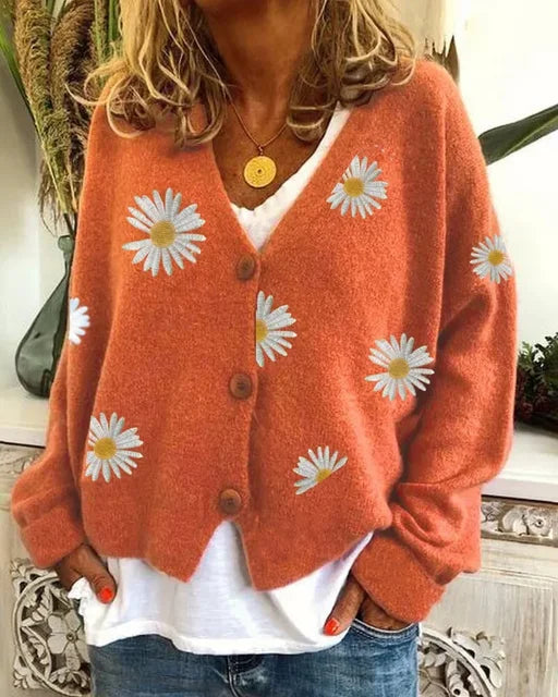 ANNELINA | Stylowy Casualowy Kwiatowy Kardigan